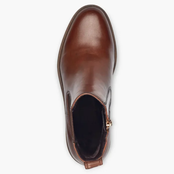 Tamaris Rich Brown Leather Ankle Boots with Soft Footbed and Block Heel