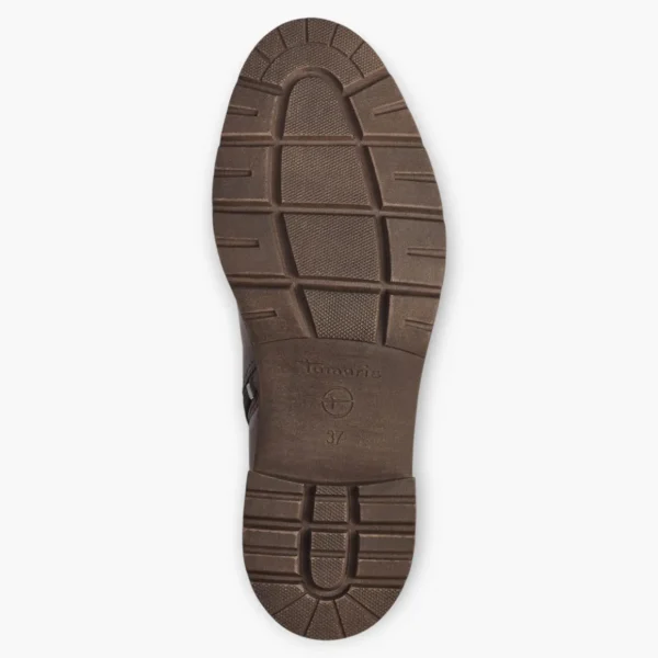 Tamaris Rich Brown Leather Ankle Boots with Soft Footbed and Block Heel
