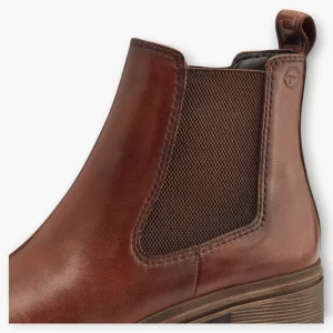 Tamaris Rich Brown Leather Ankle Boots with Soft Footbed and Block Heel