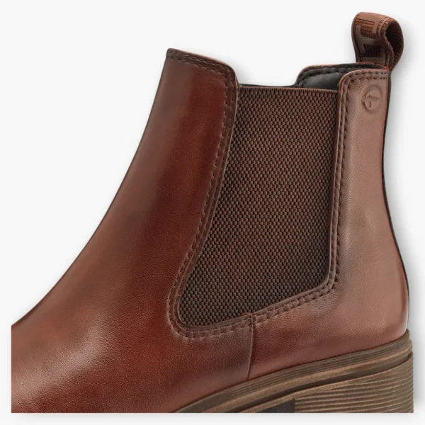 Tamaris Rich Brown Leather Ankle Boots with Soft Footbed and Block Heel