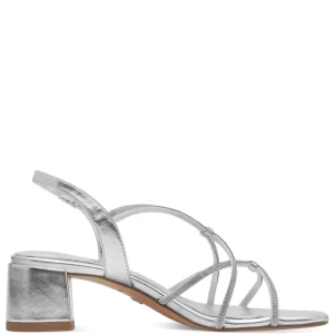 Tamaris Silver Vegan Heels with Diamante Detail and Square Toe