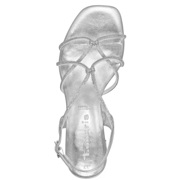 Tamaris Silver Vegan Heels with Diamante Detail and Square Toe