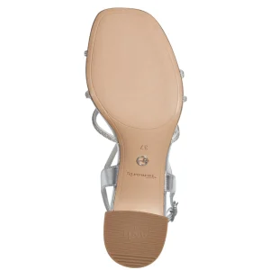 Tamaris Silver Vegan Heels with Diamante Detail and Square Toe
