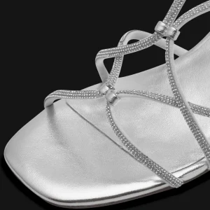 Tamaris Silver Vegan Heels with Diamante Detail and Square Toe