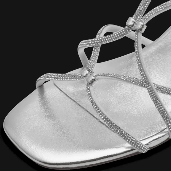 Tamaris Silver Vegan Heels with Diamante Detail and Square Toe