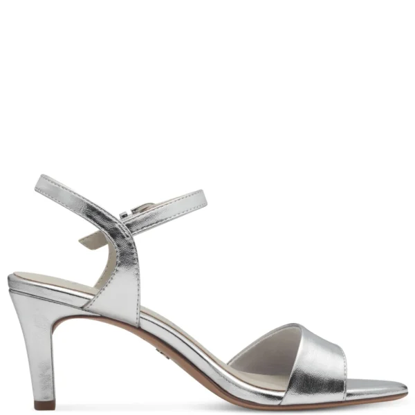Tamaris Stylish Silver Vegan Heels with Buckle Strap