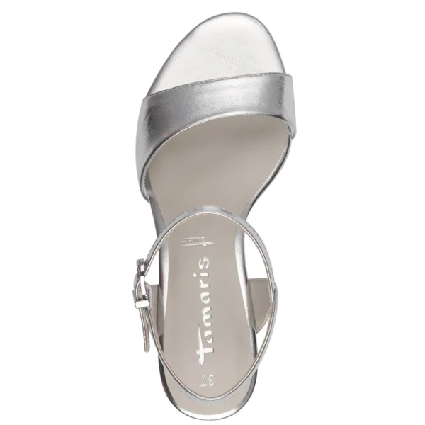 Tamaris Stylish Silver Vegan Heels with Buckle Strap