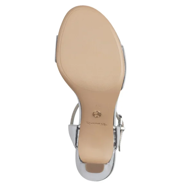 Tamaris Stylish Silver Vegan Heels with Buckle Strap