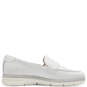 Tamaris White Leather Penny Loafers with Modern Off-White Sole