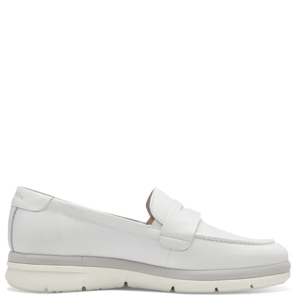 Tamaris White Leather Penny Loafers with Modern Off-White Sole