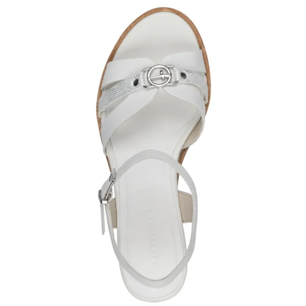 Tamaris White Leather Wedge Sandals with Silver Buckle