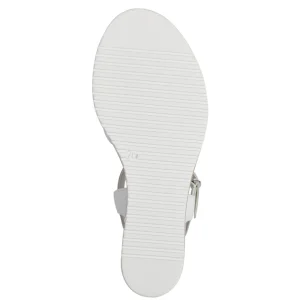 Tamaris White Leather Wedge Sandals with Silver Buckle