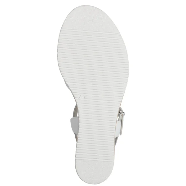 Tamaris White Leather Wedge Sandals with Silver Buckle