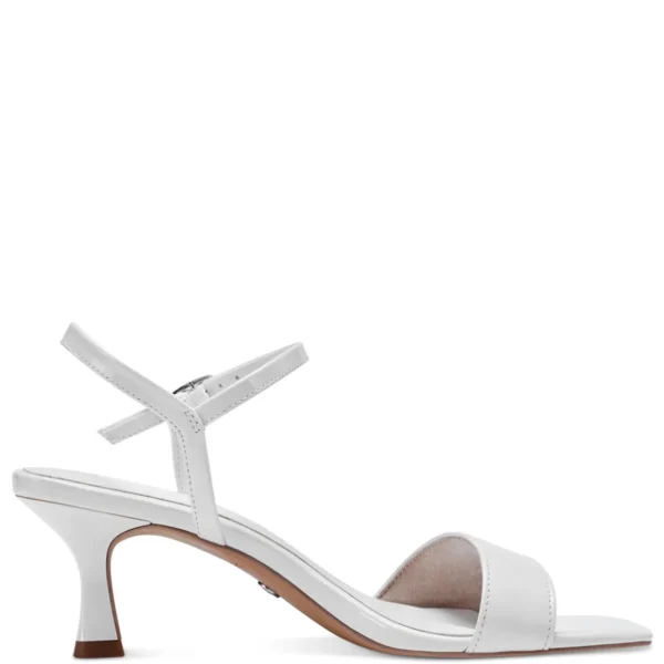Tamaris White Patent Square Toe Sandal – Sculpted Heel & Comfort