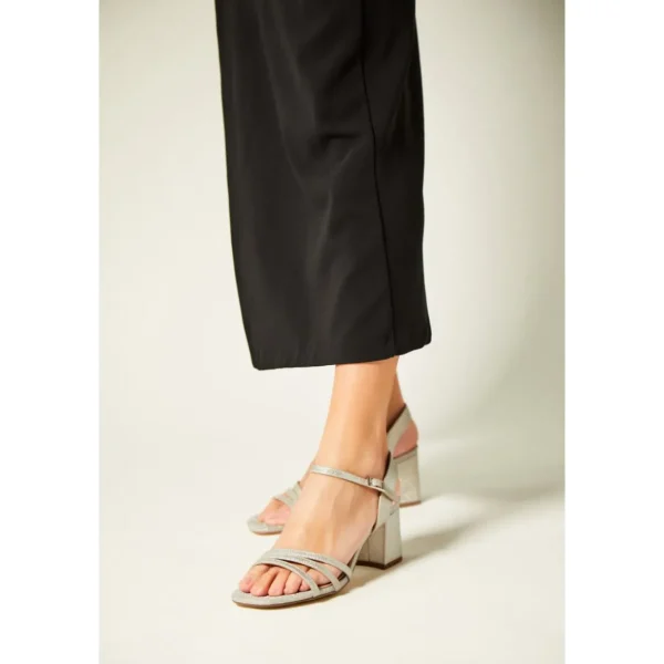 Timeless Silver Square Toe Block Heel Sandals
