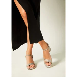 Timeless Silver Square Toe Block Heel Sandals