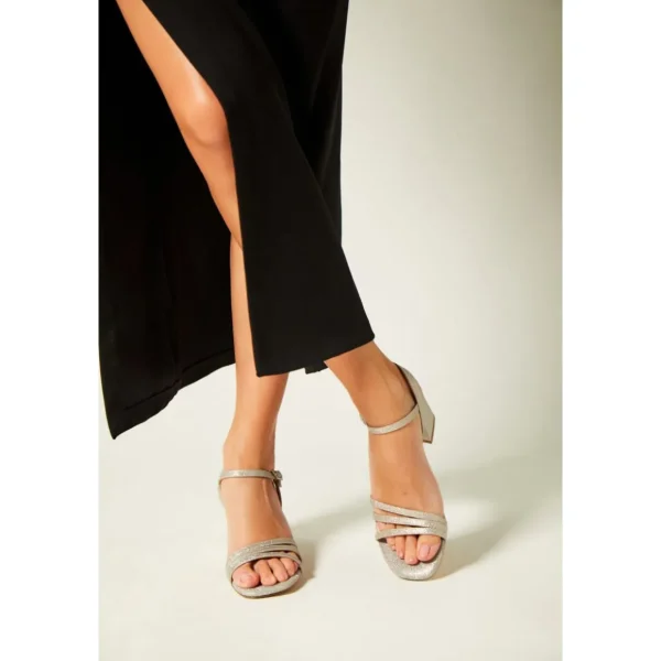 Timeless Silver Square Toe Block Heel Sandals