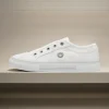 White Canvas Flat Runner Shoes with Elastic Strap and Soft Foam Insole