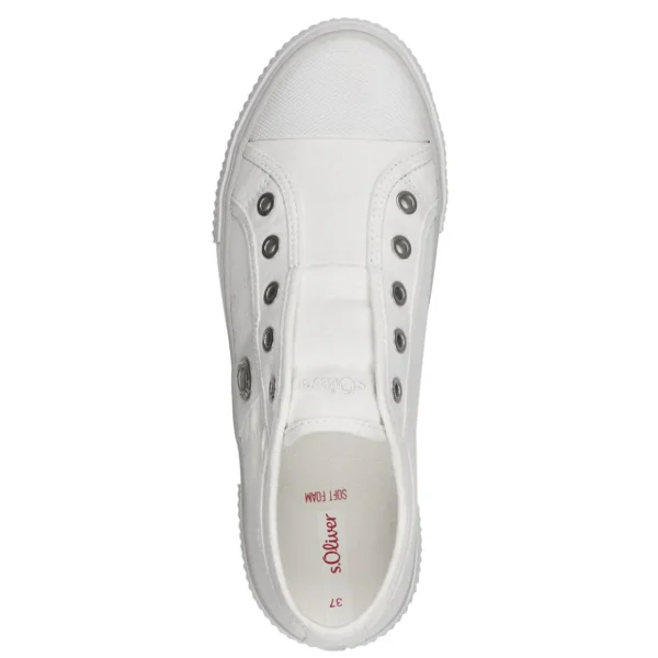 White Canvas Flat Runner Shoes with Elastic Strap and Soft Foam Insole