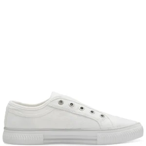 White Canvas Flat Runner Shoes with Elastic Strap and Soft Foam Insole