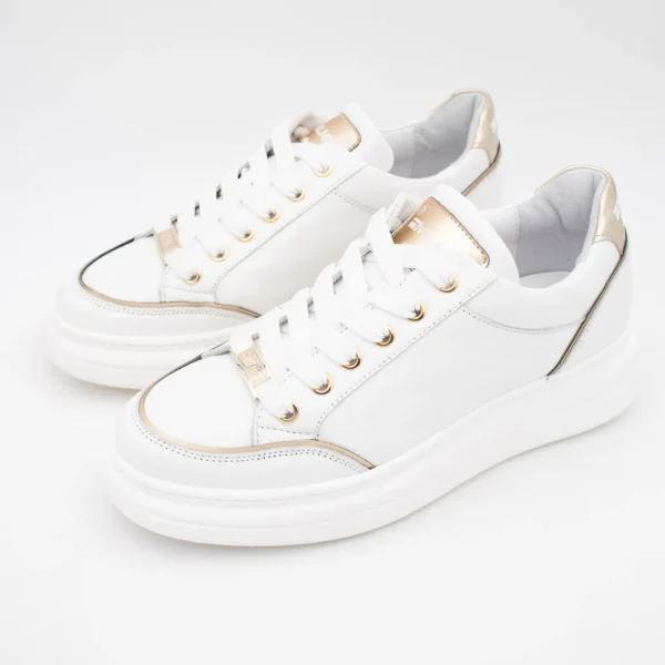 White Trainer with Gold Detailing by Meline