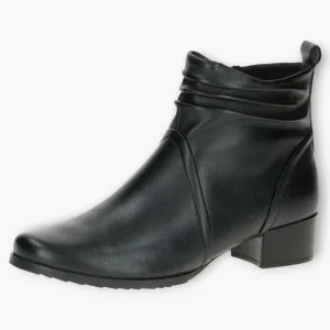 Wide Fitting Black Leather Ankle Boots for Women with Block Heel - Caprice