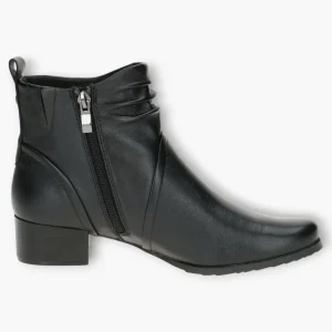 Wide Fitting Black Leather Ankle Boots for Women with Block Heel - Caprice