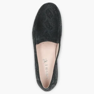 Wide Fitting Black Leather Slip-On Shoes with Wedge Sole - Caprice