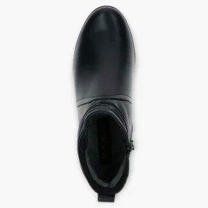 Wide Fitting Black Leather Ankle Boots for Women with Block Heel - Caprice
