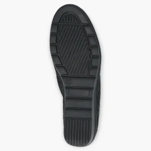 Wide Fitting Black Leather Slip-On Shoes with Wedge Sole - Caprice