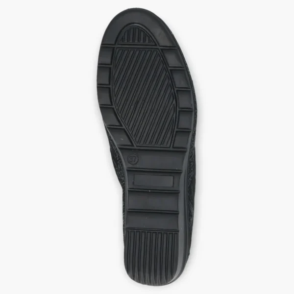 Wide Fitting Black Leather Slip-On Shoes with Wedge Sole - Caprice