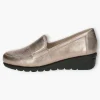Wide Fitting Gold Slip-On Shoes with Wedge Sole for Women - Caprice