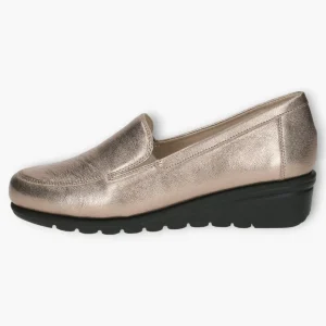 Wide Fitting Gold Slip-On Shoes with Wedge Sole for Women - Caprice