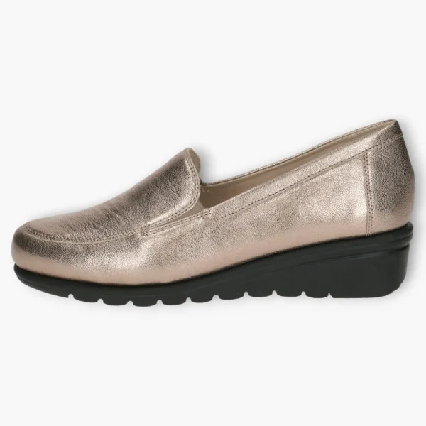 Wide Fitting Gold Slip-On Shoes with Wedge Sole for Women - Caprice