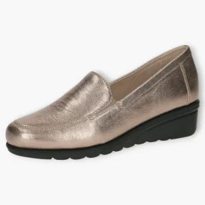 Wide Fitting Gold Slip-On Shoes with Wedge Sole for Women - Caprice