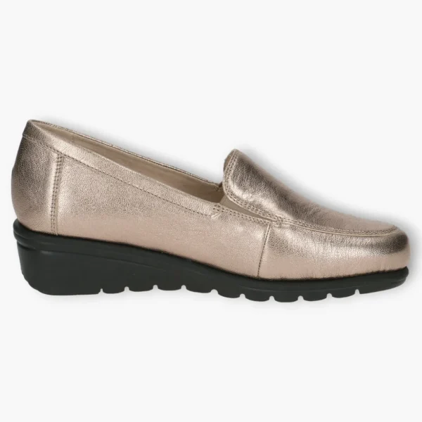 Wide Fitting Gold Slip-On Shoes with Wedge Sole for Women - Caprice