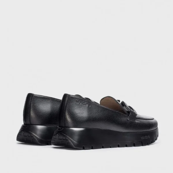 Wonders Black Leather Loafer – Wedge Sole & Matt Black Detailing