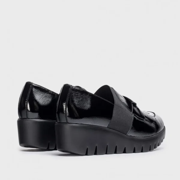 Wonders Black Patent Loafer with Wedge & Fringe Detail