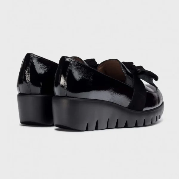 Wonders ROMEO Black Patent Moccasins with Suede Bow and Wedge Sole