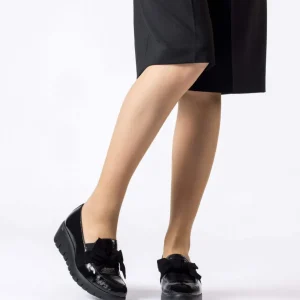 Wonders ROMEO Black Patent Moccasins with Suede Bow and Wedge Sole